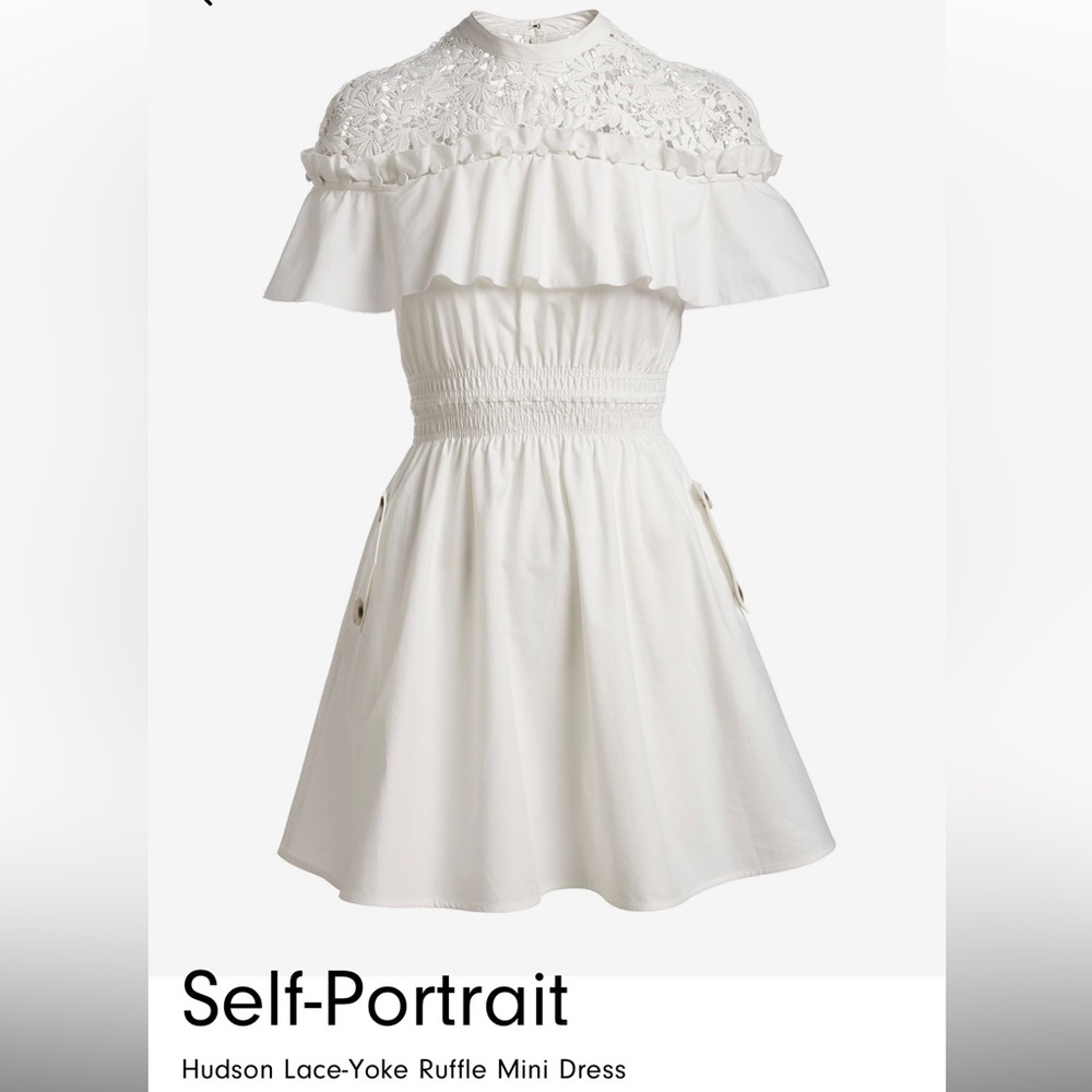 Self portrait Hudson lace yoke ruffle mini dress in white - size S (US 4)